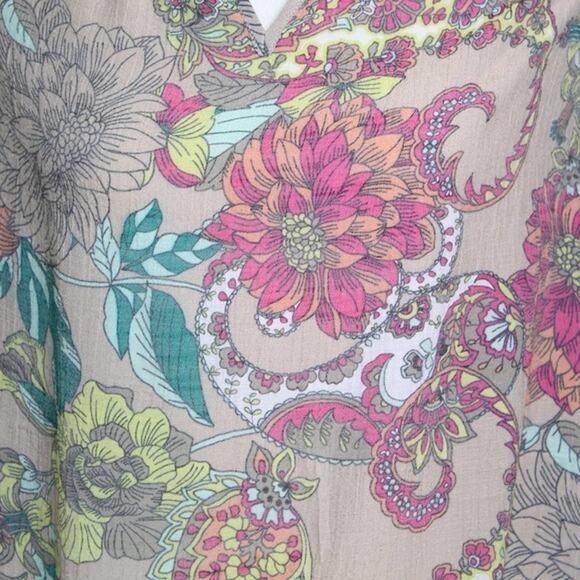 Spense Floral Tunic Top  XXL Pullover V Neck Bell Sleeves - Picture 6 of 8